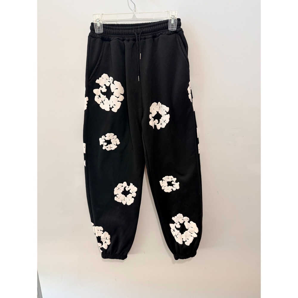 Denim Tears Cotton Wreath Sweatpants Black White Puff Print Joggers Mens